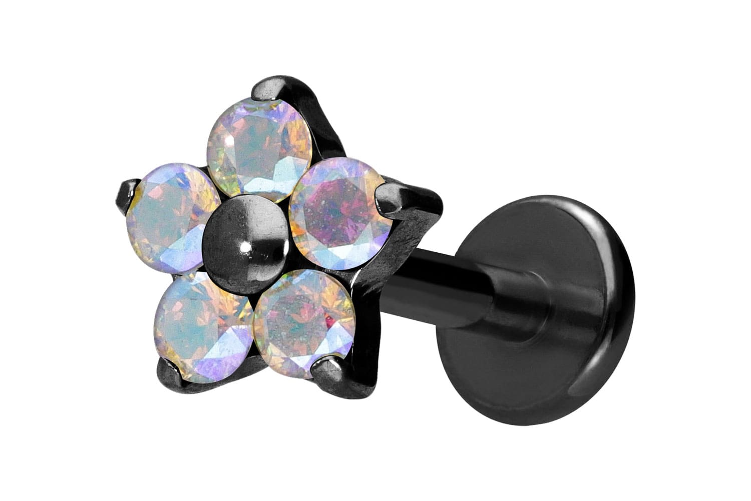 Titan Labret Piercing mit Innengewinde KRISTALLBLUME